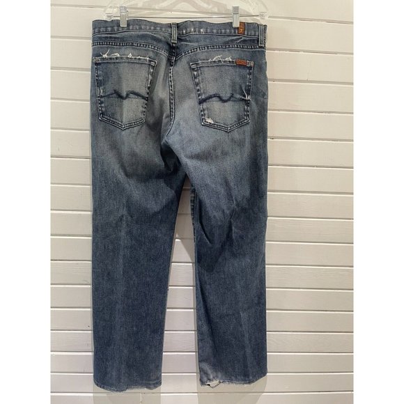 7 For All Mankind Ripped Distressed Washed relaxed Denim Button Fly sz 36 x31 - Picture 5 of 16